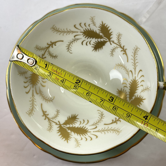 Sage Green Pedestal with Gold Leaf Design Aynsley Tea Cup and Saucer Set - Picture 12 of 13